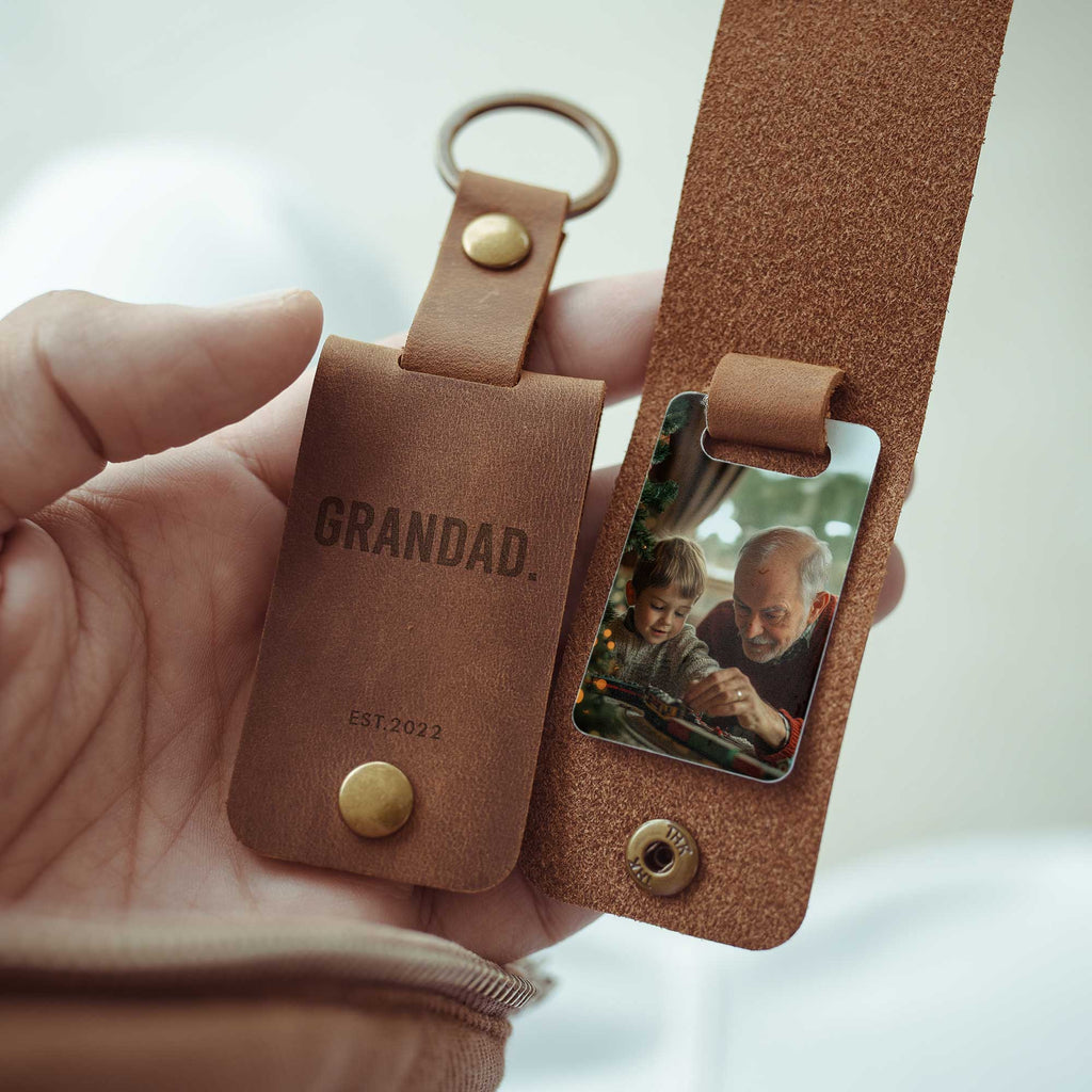 Grandad. - Leather Engraved Keyring With Photo Inside - GOTShirts