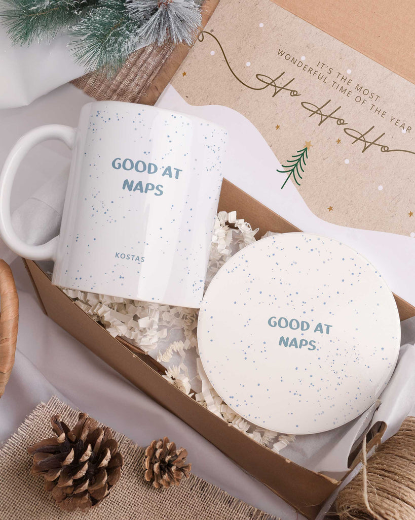 Good At Naps Blue - Ceramic Mug 11oz & Coaster Gift Box - GOTShirts