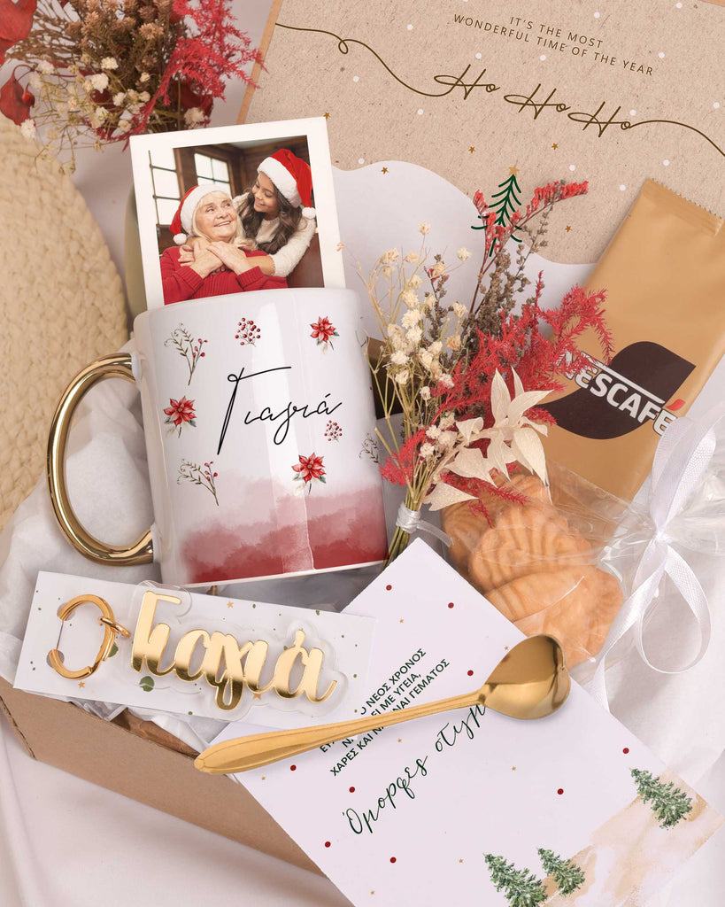 Red Flowers Pattern - Christmas Gold Gift Box - GOTShirts