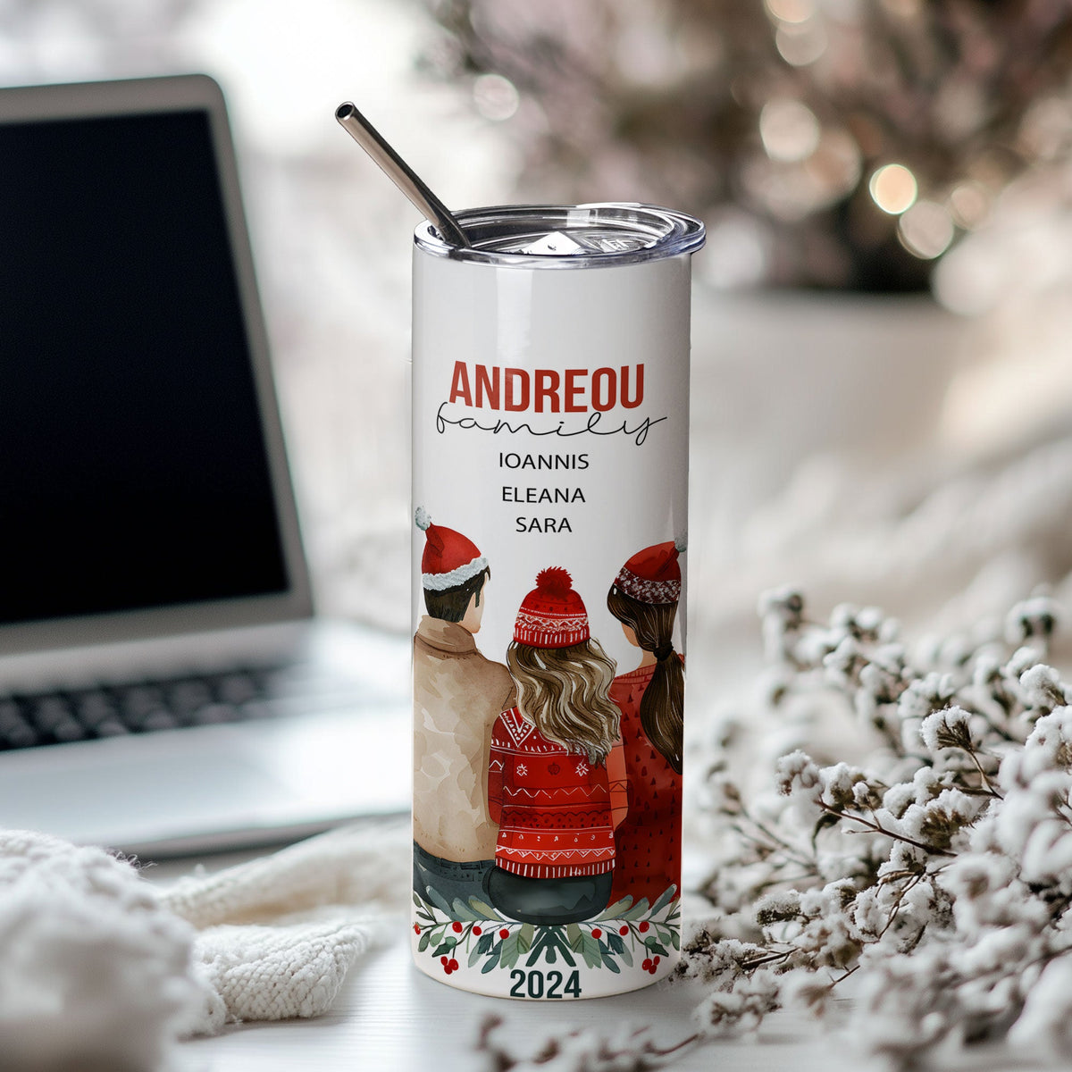 Christmas Family - Stainless Steel Skinny Tumbler With Straw - GOTShirts