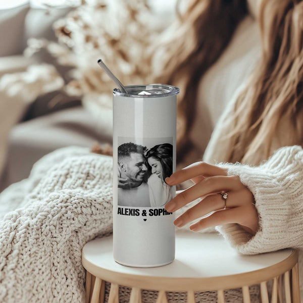Couple B&W - Stainless Steel Skinny Tumbler With Straw - GOTShirts