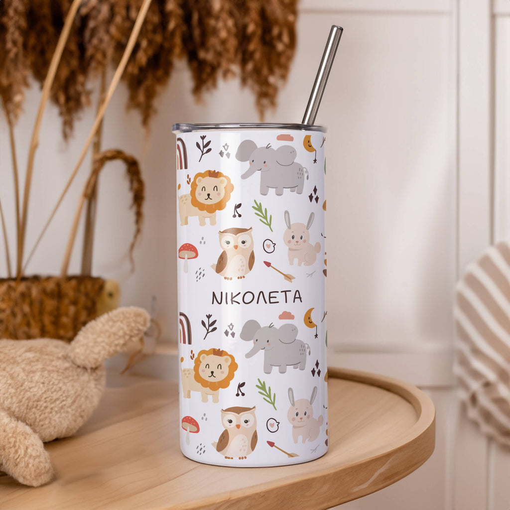 White Skinny Tumbler 16oz - Cute Animals