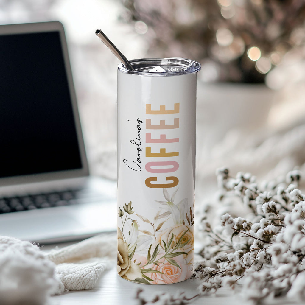 Coffee - Stainless Steel Skinny Tumbler With Straw - GOTShirts