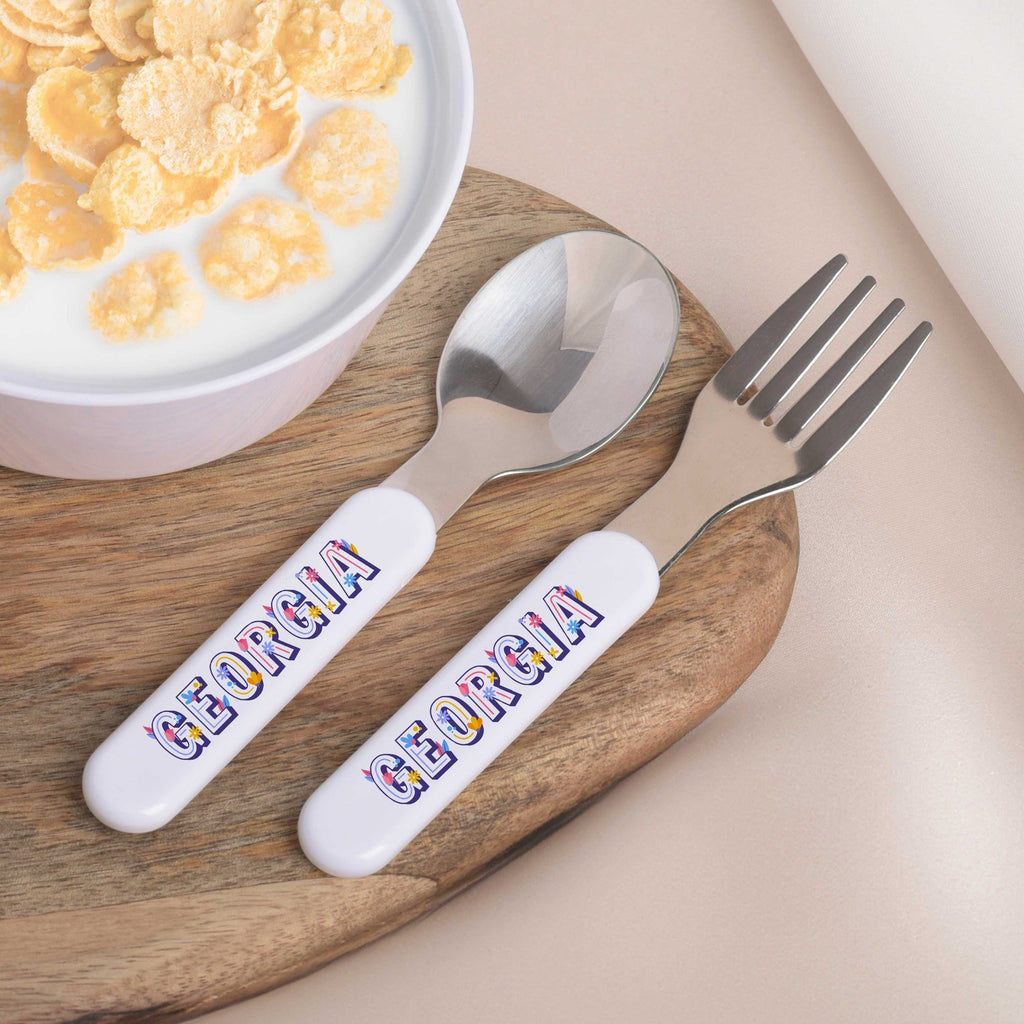 Kids Spoon/Fork Set - Flowers Letters - GOTShirts
