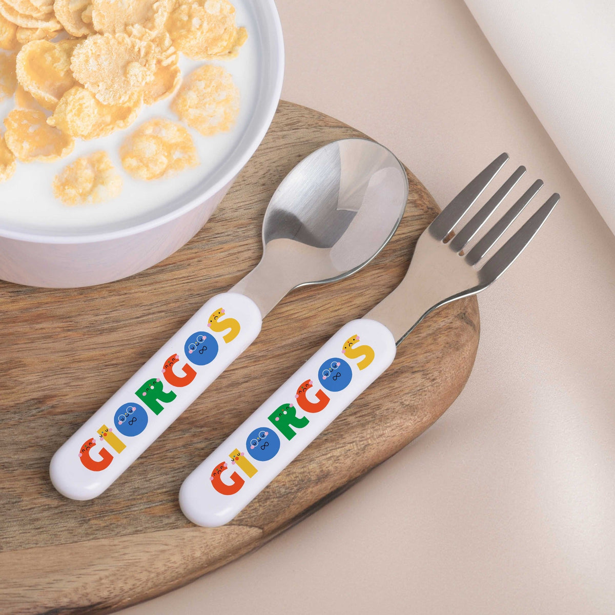 Kids Spoon/Fork Set - Smiley Colorful Letters - GOTShirts