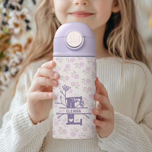 Spring Initial & Name - Double Wall Colored Water Bottle