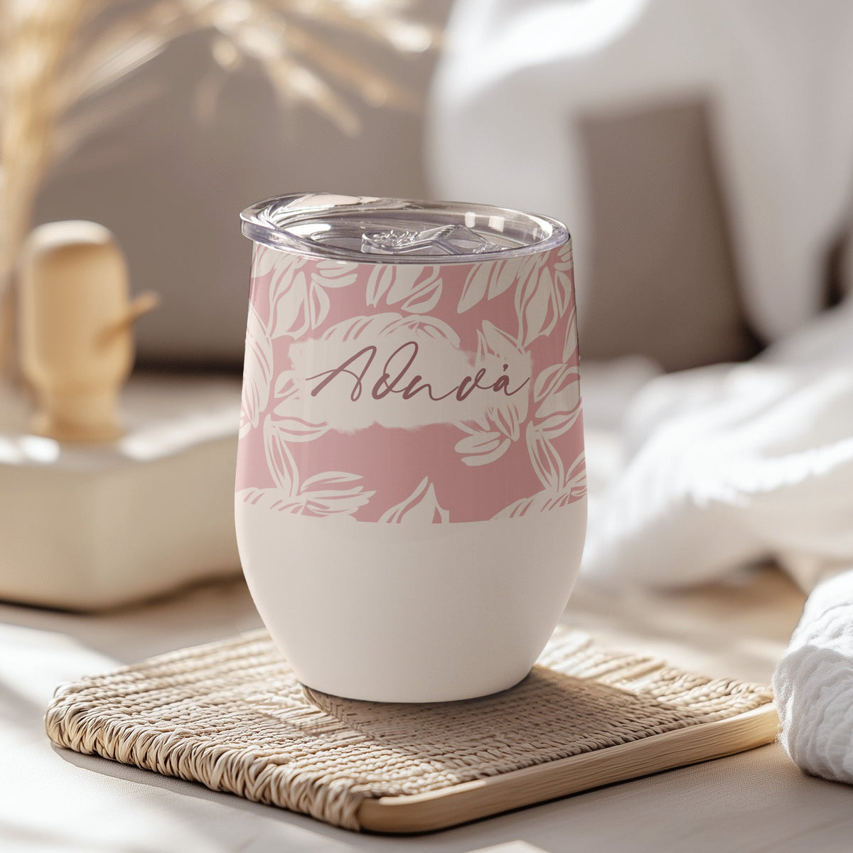 Pink Flower Pattern - Stainless Steel White Mug - GOTShirts