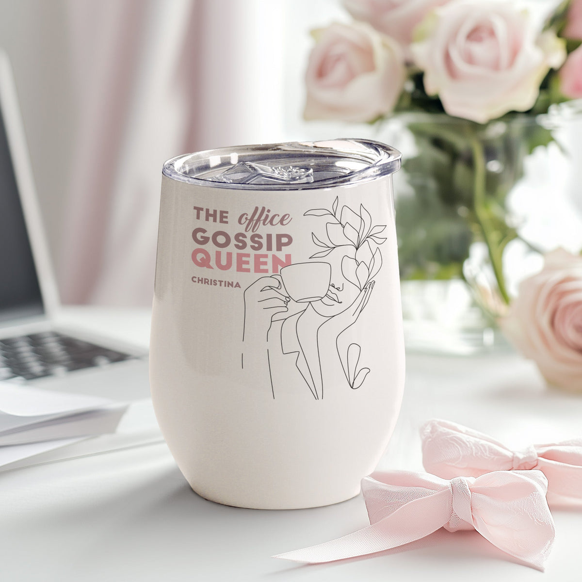 The Office Gossip Queen - Stainless Steel White Mug - GOTShirts