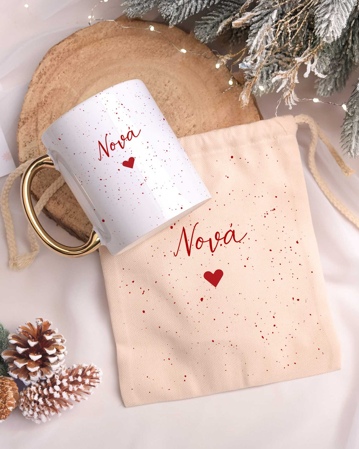 Godmother & Red Speckles - Gold Handle Mug & Linen Pouch Set - GOTShirts