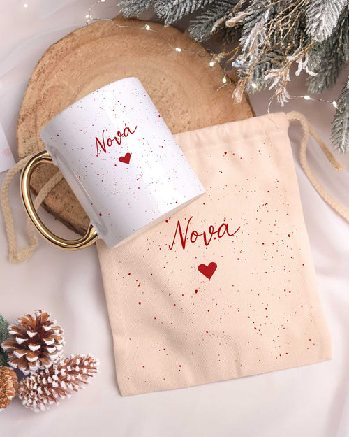 Godmother & Red Speckles - Gold Handle Mug & Linen Pouch Set - GOTShirts