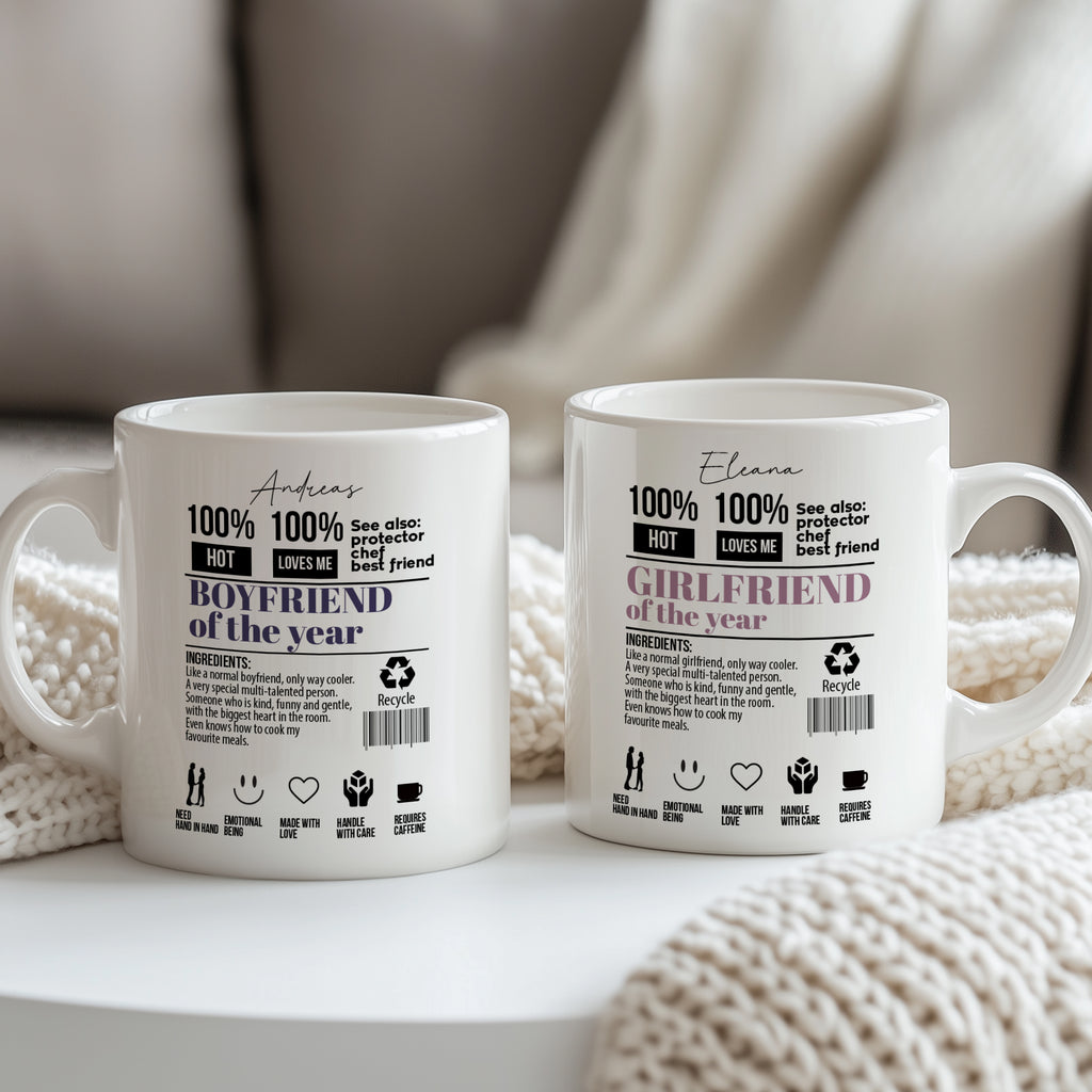 Boyfriend & Girlfriend Of The Year - Ceramic Mug 330ml Set Of 2