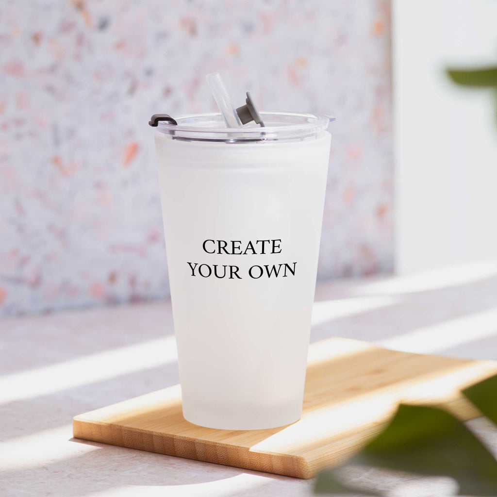 Frosted Glass Tumbler With Straw