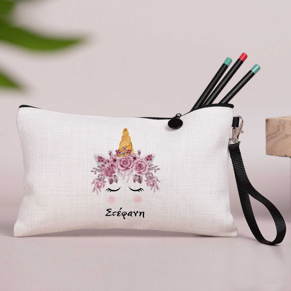 Unicorn Face - Linen Pencil Case