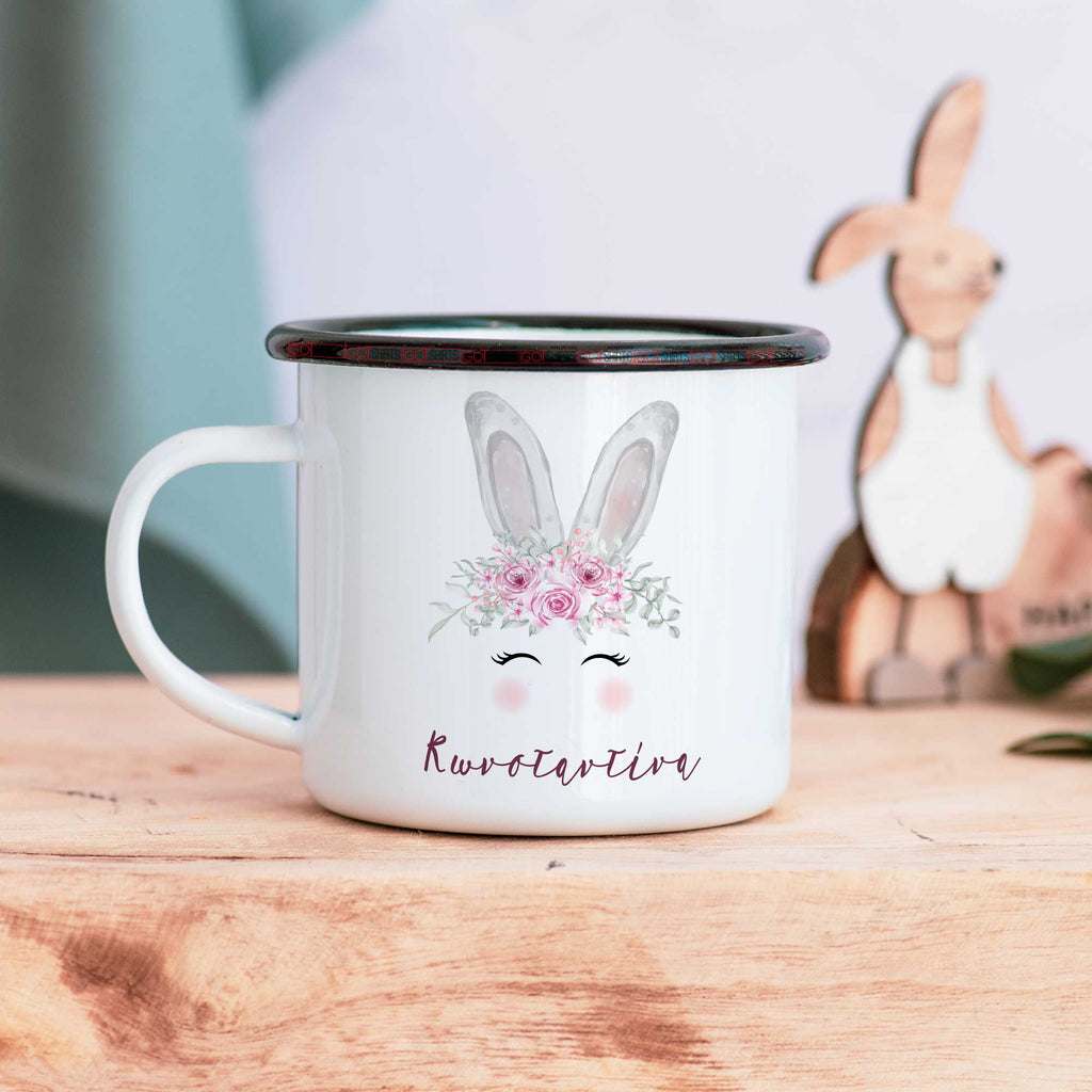 Pink Flowers Bunny - Enamel Mug