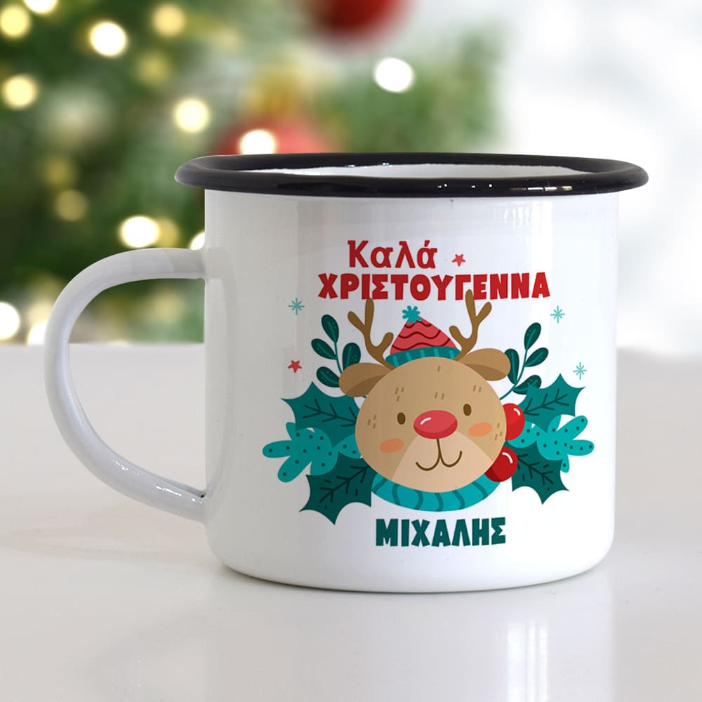 Christmas S/Steel Enamel Mug - Rudolph