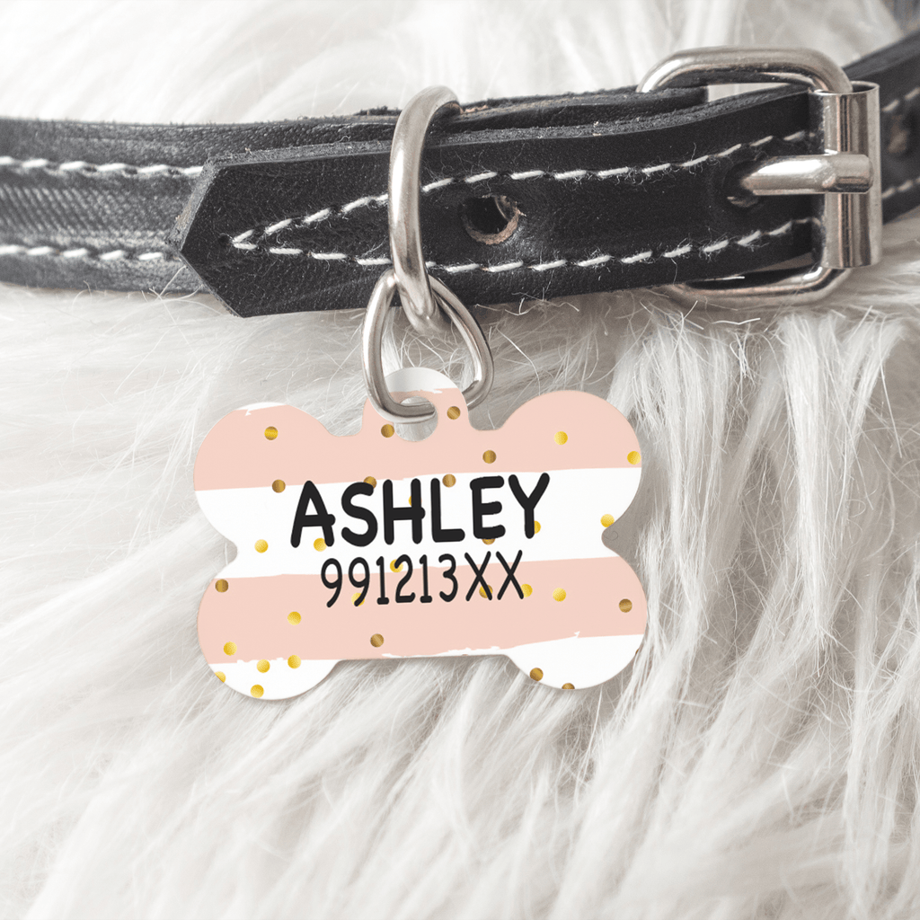 Pink Stripes - Metallic Pet Bone Tag