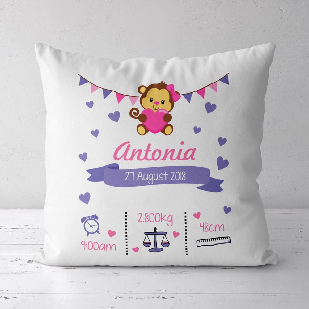 Monkey Girl Newborn - White Pillow - GOTShirts