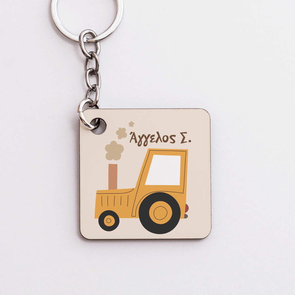 Yellow Tractor - Wooden Bag Tag - GOTShirts