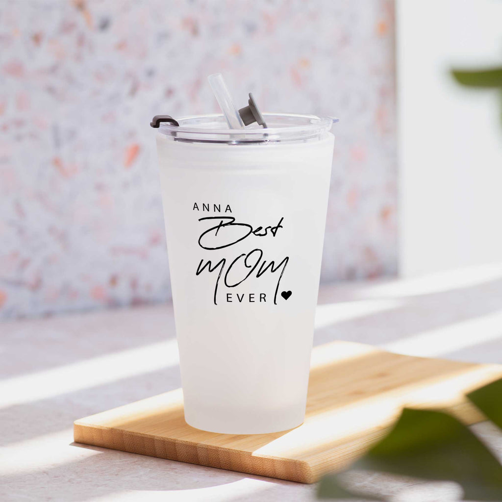 Best Mom - Frosted Glass Tumbler With Straw - GOTShirts