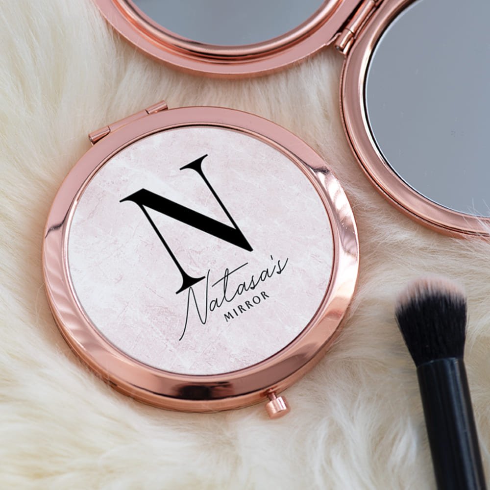 Name & Letter Pink Marble - Compact Mirror - GOTShirts
