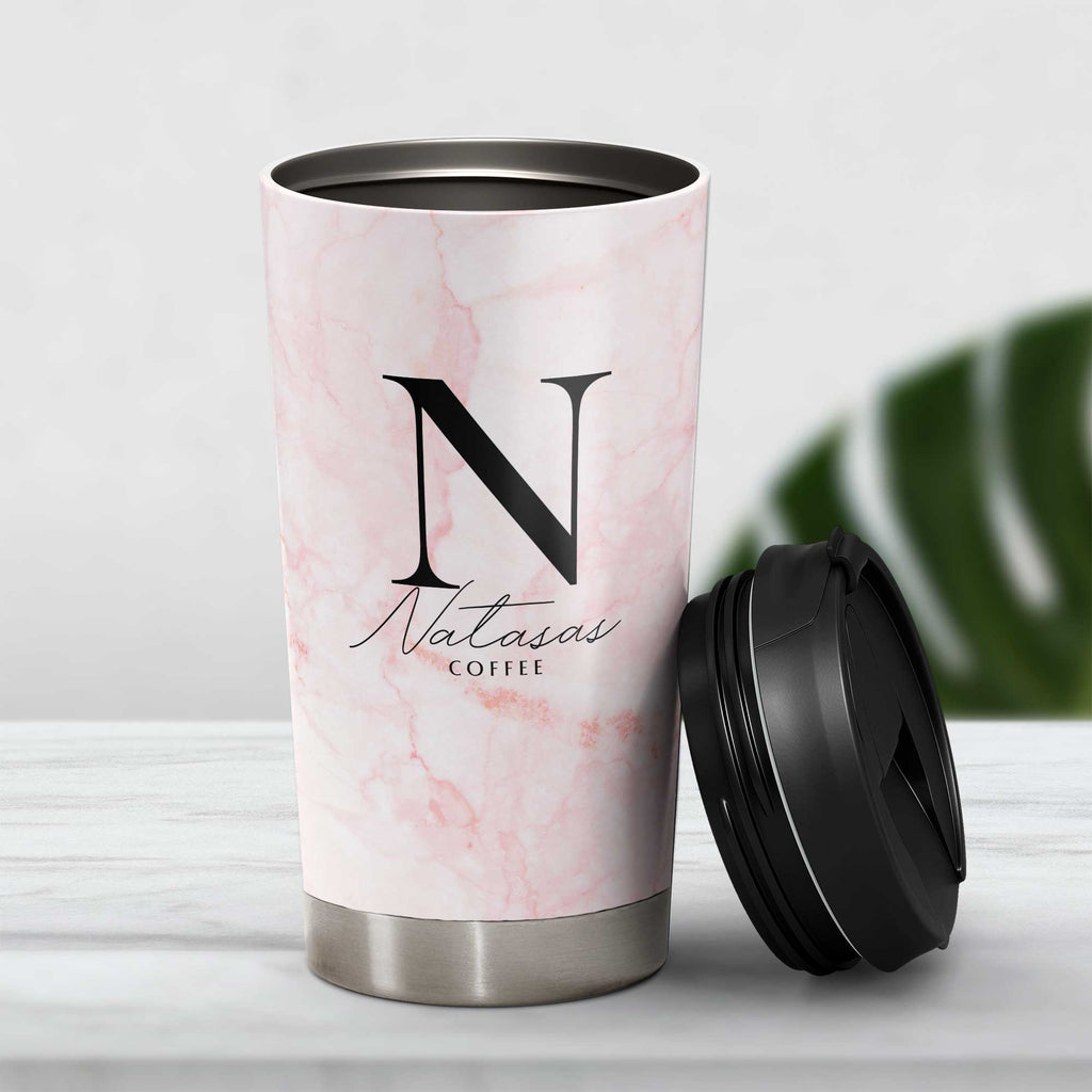 Pink Marble Name - Stainless Steel Travel Mug