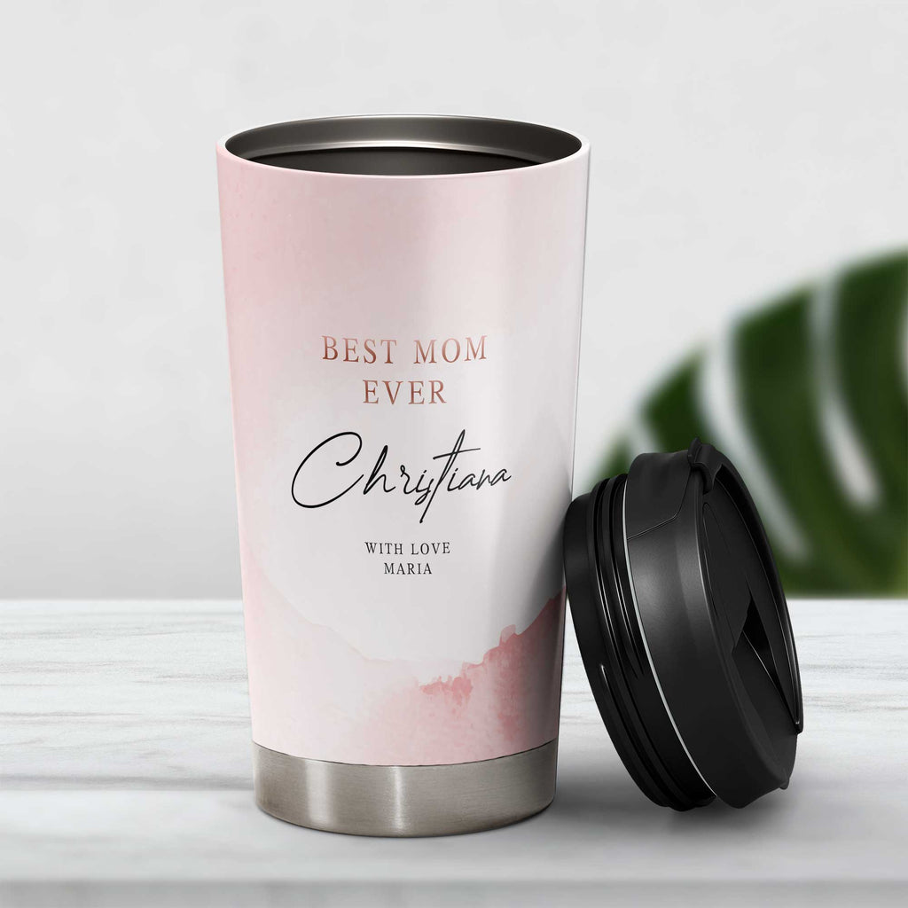 Best Mom Ever Pink Watercolor - Stainless Steel Travel Mug - GOTShirts
