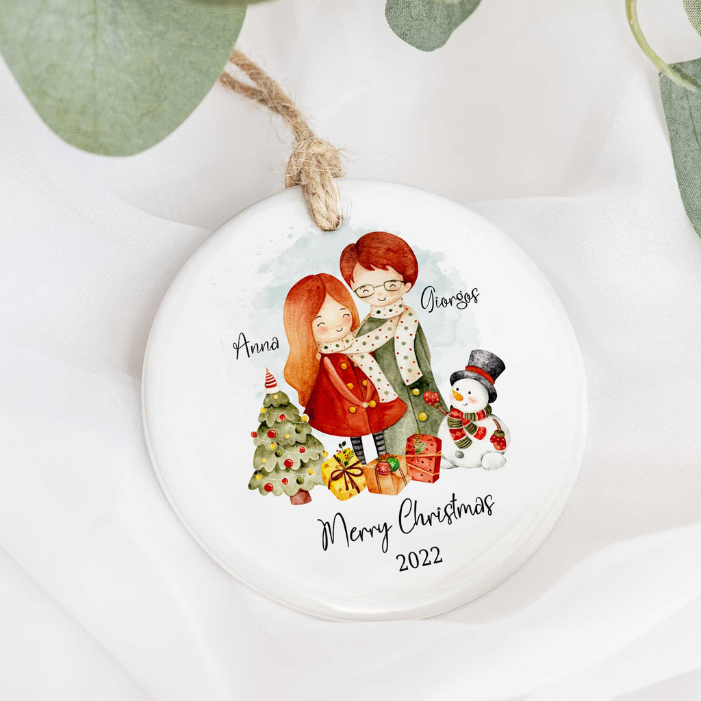 Merry Christmas Couple - Ceramic Ornament