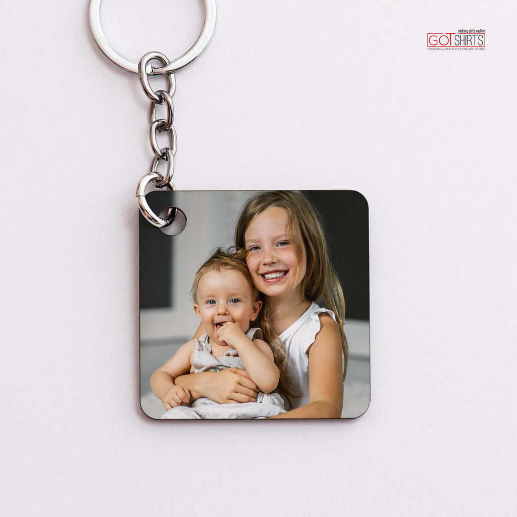 Square Wooden Keyring (1 side print)-GOTShirts - Personalized Gifts