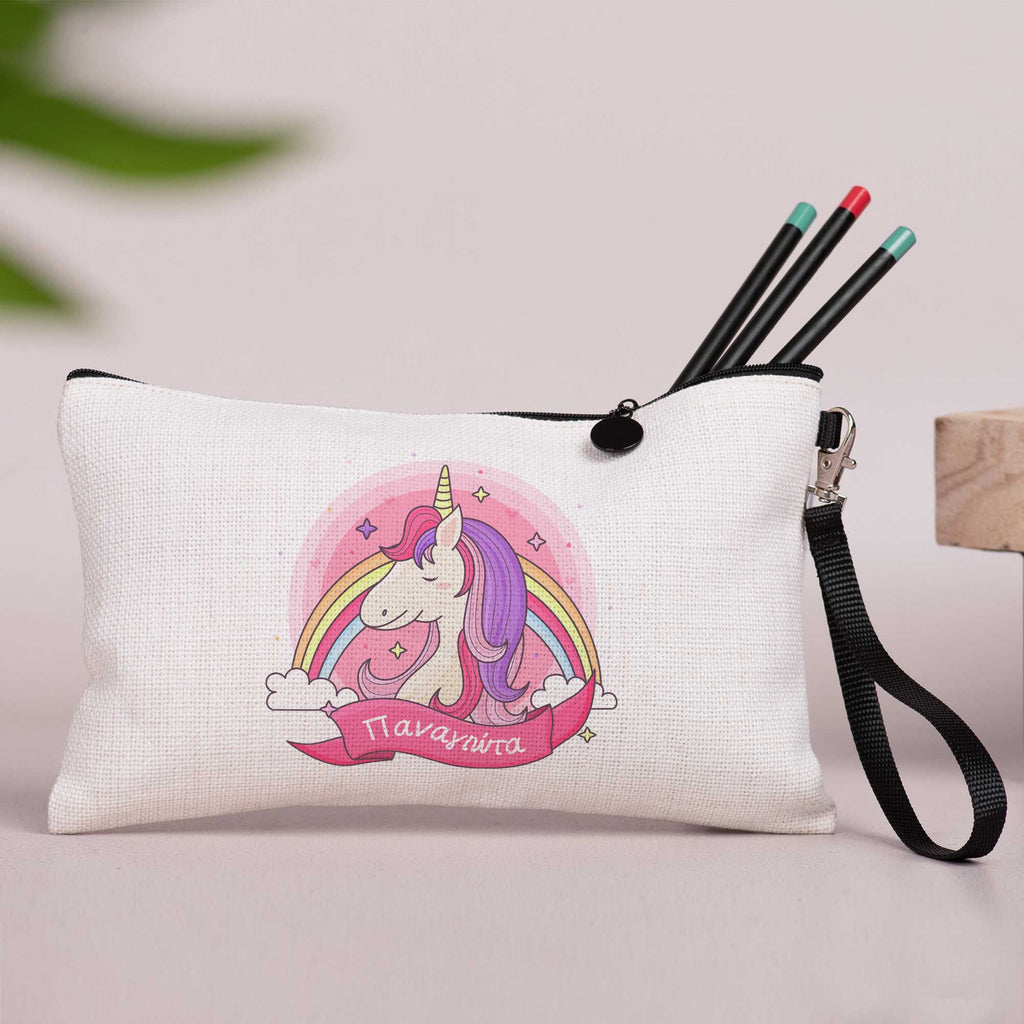 Pink Unicorn - Linen Pencil Case