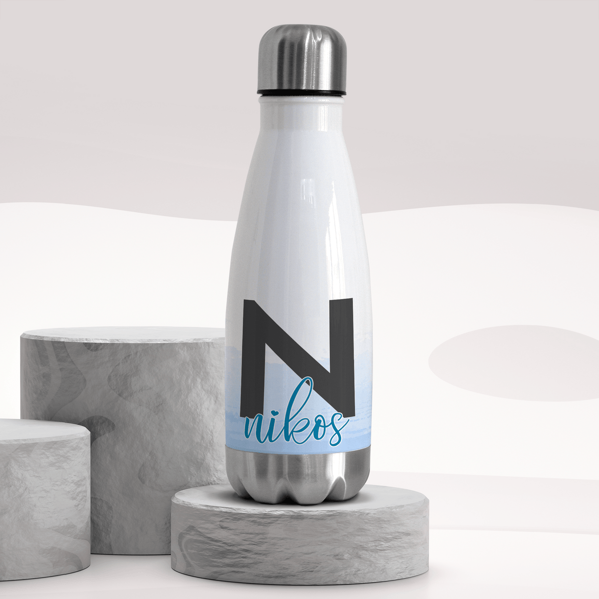 Blue Letter & Name - Bowling Bottle 350ml - GOTShirts