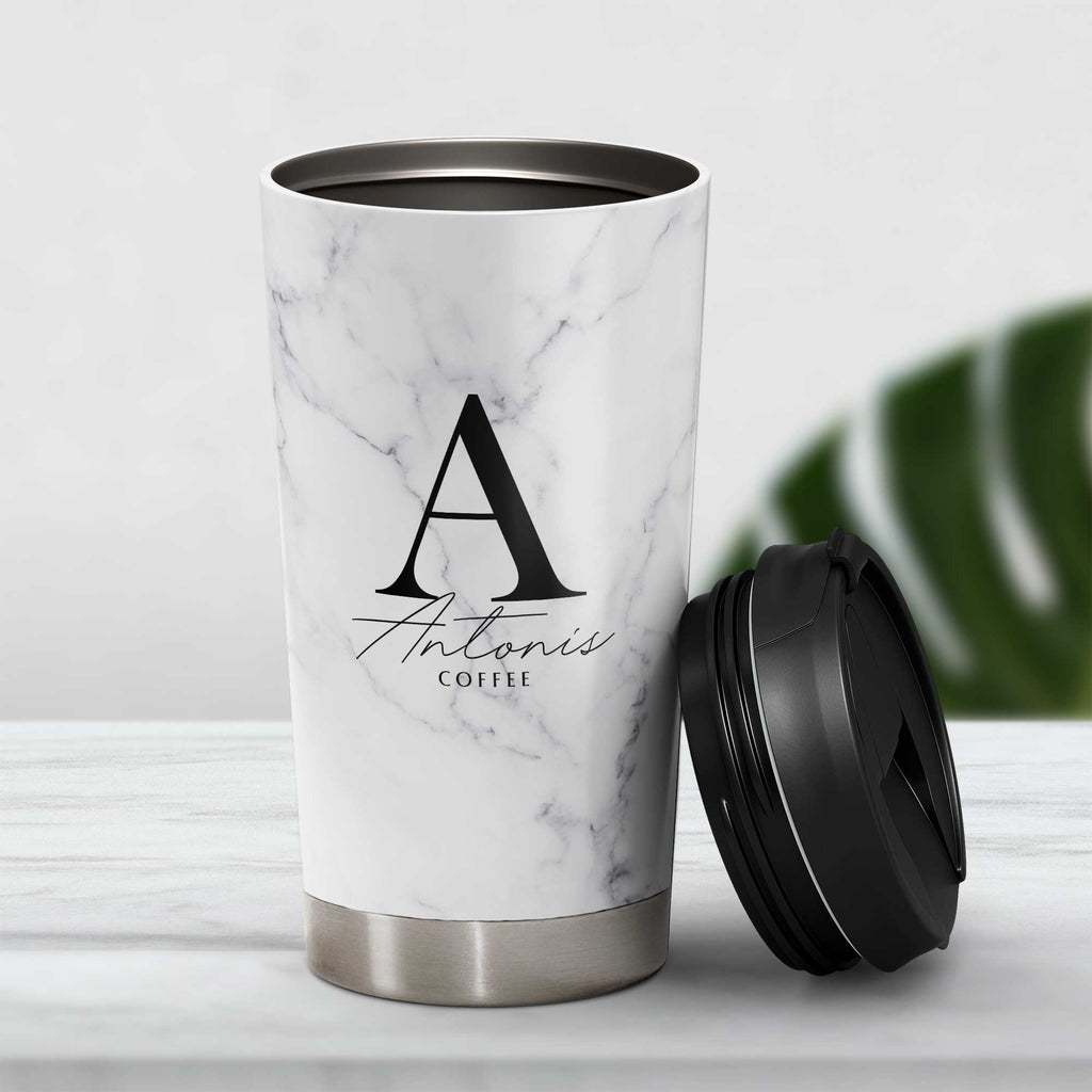 Gray Marble Name - Stainless Steel Travel Mug