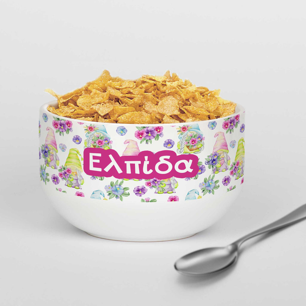 Personalized Ceramic Bowl - Girl Easter Gnomes - GOTShirts