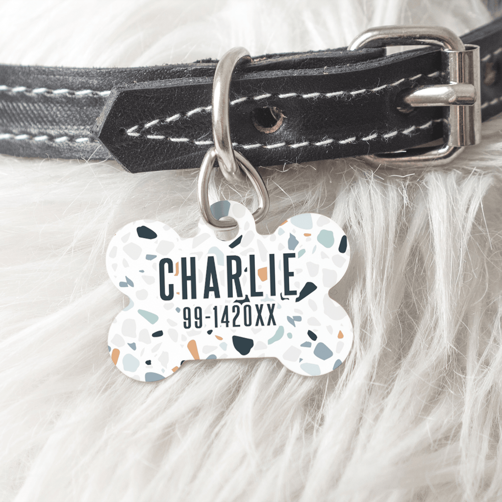 Blue Terrazzo - Metallic Pet Bone Tag - GOTShirts