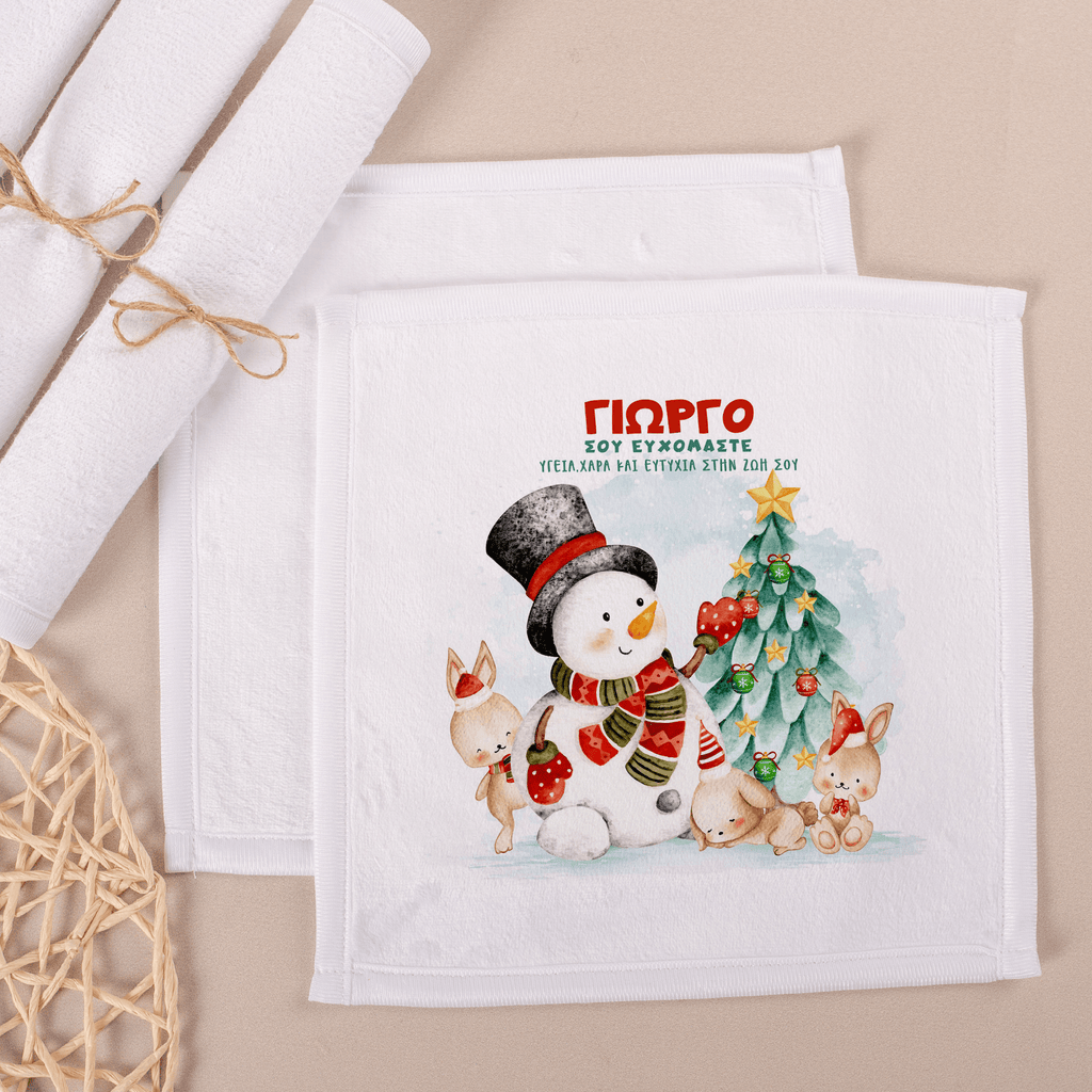 Snowman & Bunnies - Personalized Hand Towel - GOTShirts