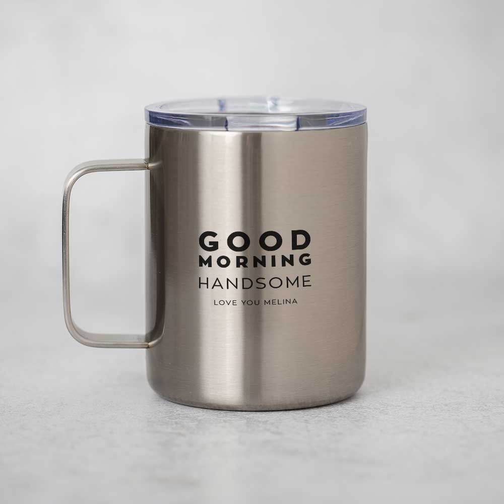 Goodmorning - Silver Stainless Steel Mug With Handle - GOTShirts