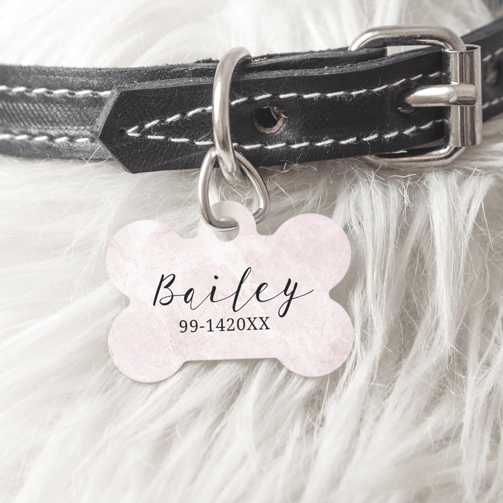 Pink Marble - Metallic Pet Bone Tag