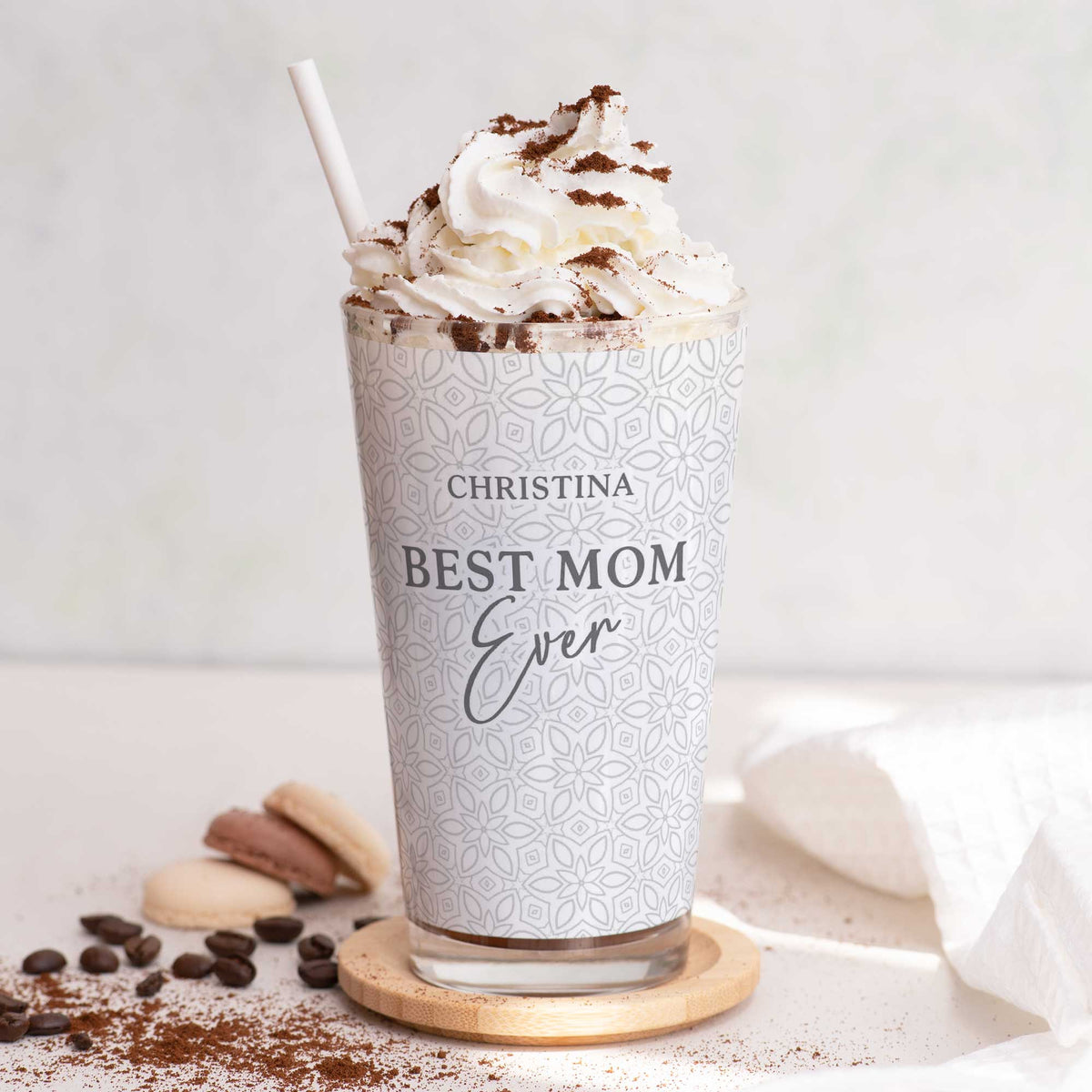 Best Mom Ever Gray Pattern - Glass Latte Mug - GOTShirts