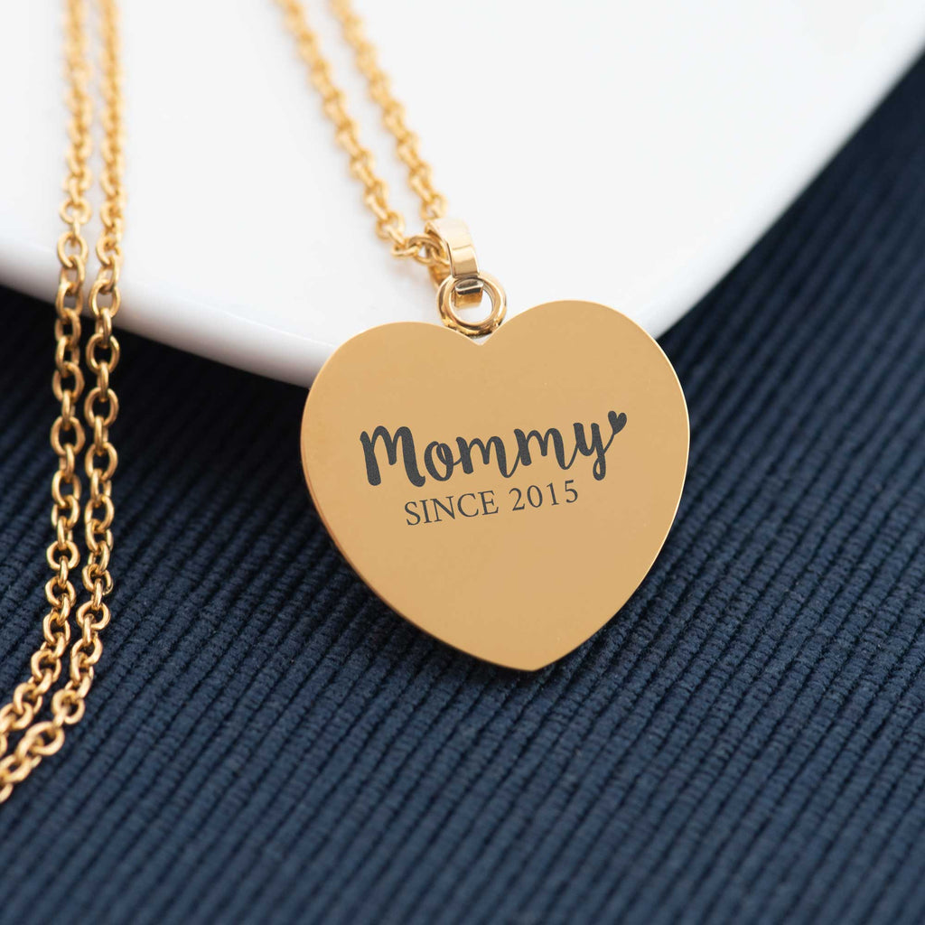 Mommy Since - Heart Necklace (Engraved) - GOTShirts