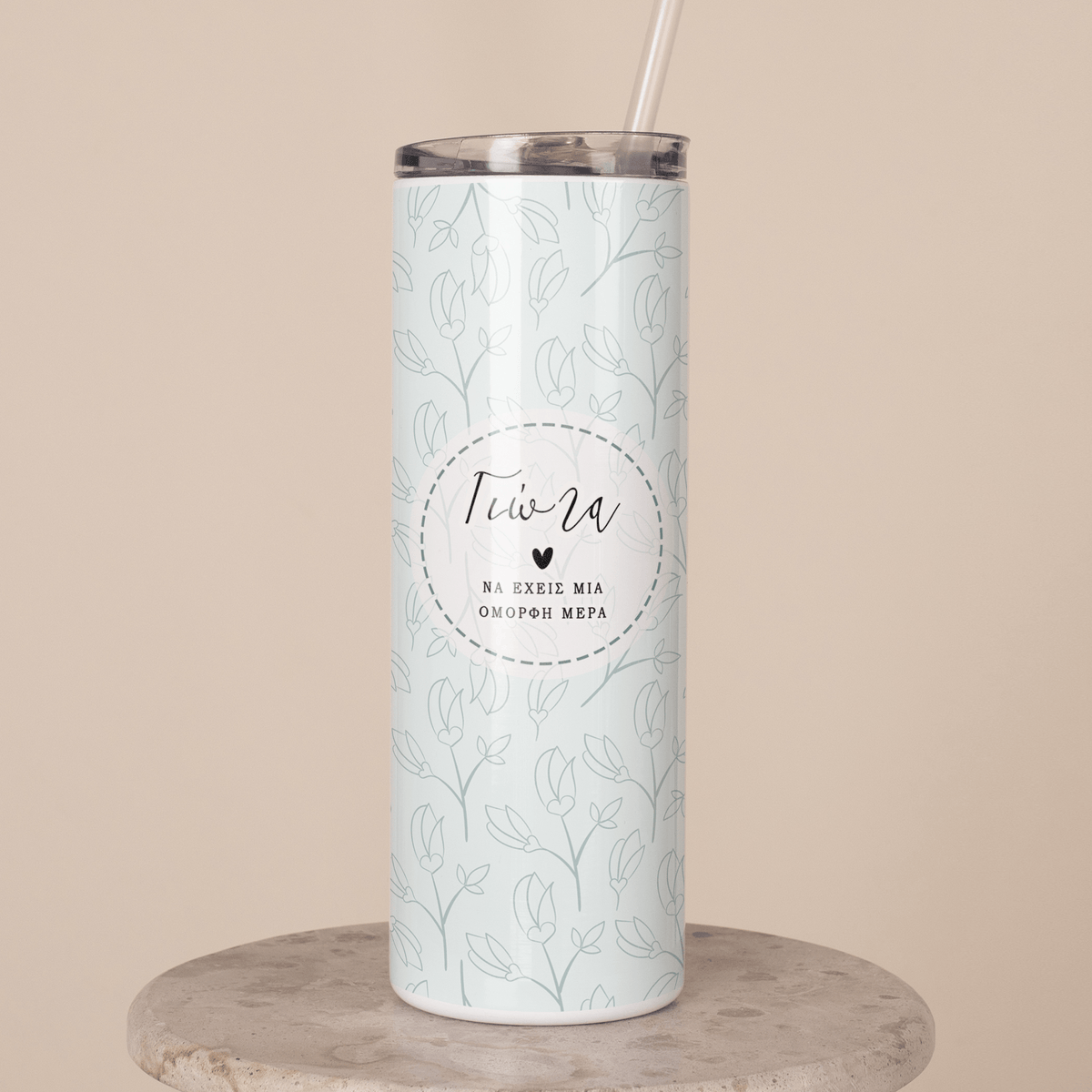 Blue Flowers - Stainless Steel Skinny Tumbler With Straw - GOTShirts