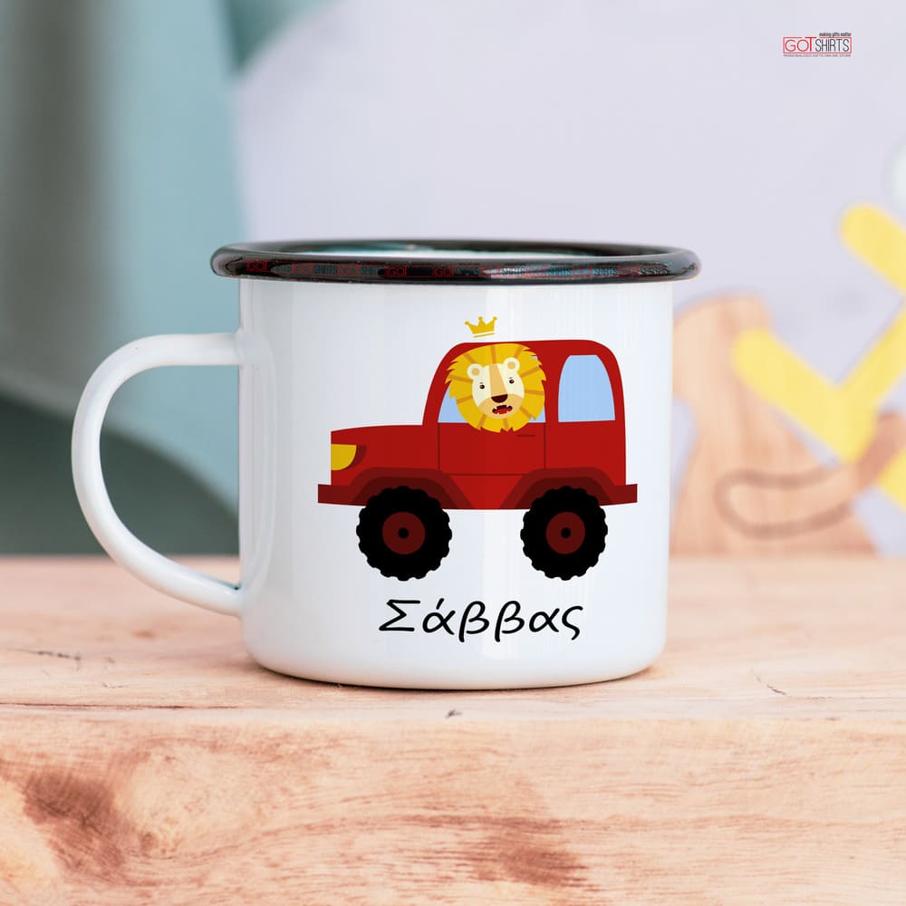 Red Car Lion - Stainless Steel Enamel Mug - GOTShirts