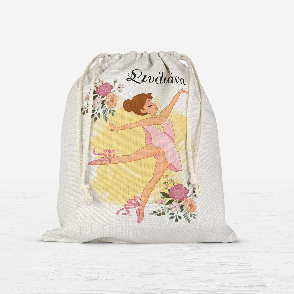 Pink Ballerina - Drawstring Bag Linen